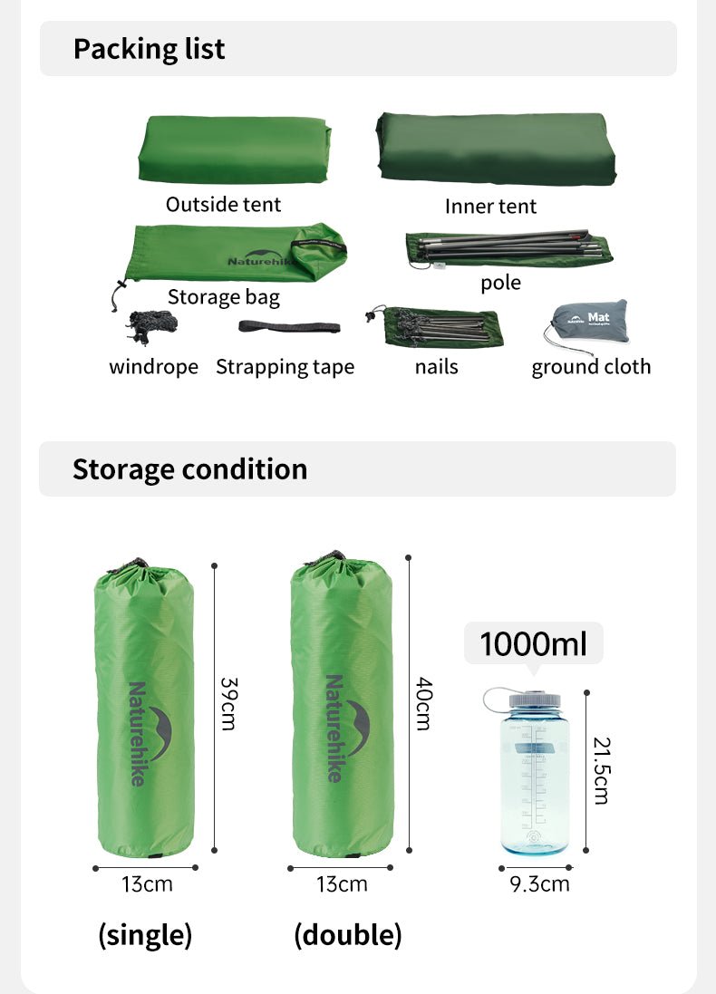 Cloud Up Base 2 Persons Tent 210T - Naturexplore - Naturehike - CNK2450WS032 - Bud green