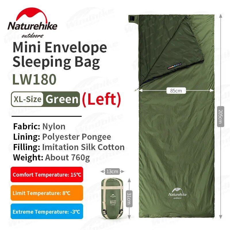 LW180 Ultralight Cotton Sleeping Bag - Naturexplore - Naturehike - NH21MSD09 - XL-Grayish Brown