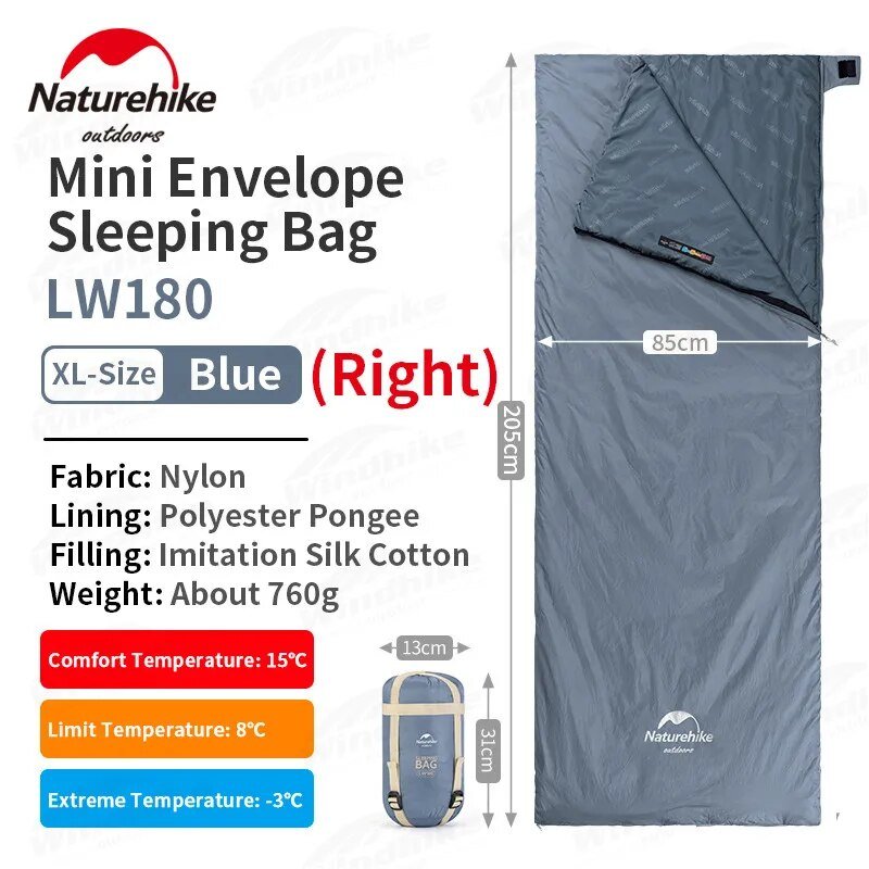 LW180 Ultralight Cotton Sleeping Bag - Naturexplore - Naturehike - NH21MSD09 - XL-Shadow Blue