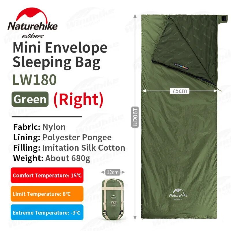 LW180 Ultralight Cotton Sleeping Bag - Naturexplore - Naturehike - NH21MSD09 - M-Pine Green