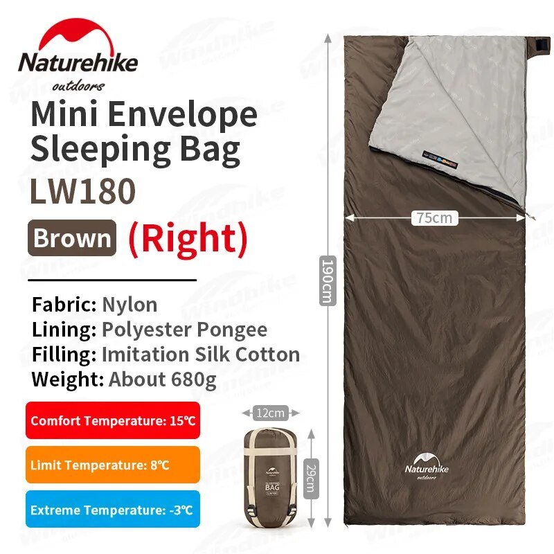 LW180 Ultralight Cotton Sleeping Bag - Naturexplore - Naturehike - NH21MSD09 - M-Grayish Brown