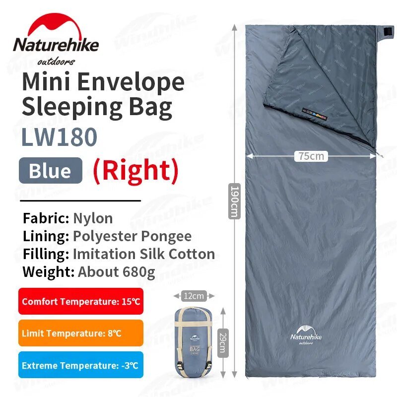 LW180 Ultralight Cotton Sleeping Bag - Naturexplore - Naturehike - NH21MSD09 - M-Shadow Blue