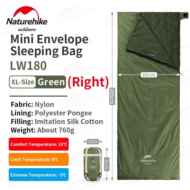 LW180 Ultralight Cotton Sleeping Bag - Naturexplore - Naturehike - NH21MSD09 - XL-Pine Green