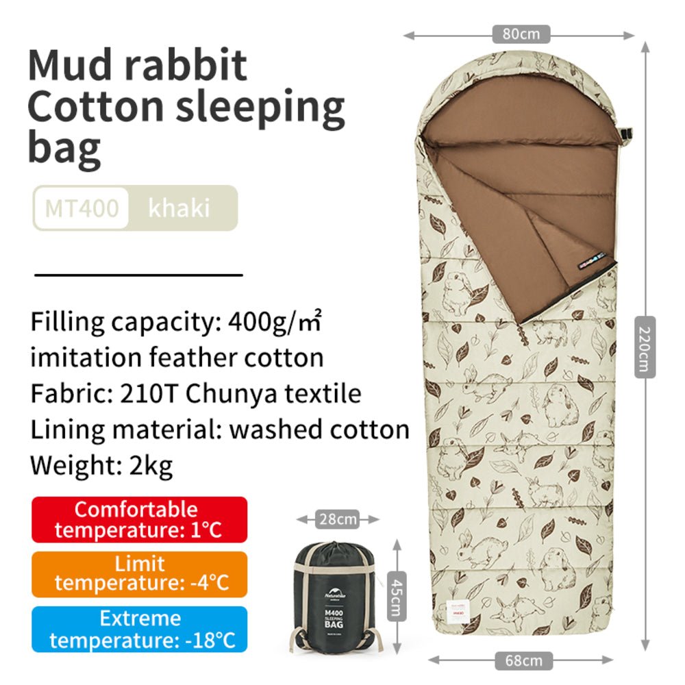 Naturehike Cute Mud Rabbit Cotton Sleeping Bag - Naturexplore - Naturehike - CNH22SD015 - Left zipper MT180