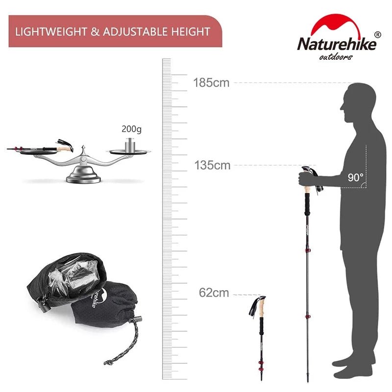 3-Node Carbon Fiber Telescopic Trekking Poles - Naturexplore - Naturehike - NH20DS003 -