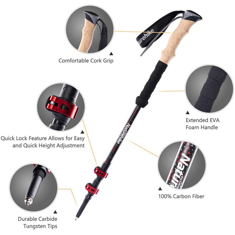 3-Node Carbon Fiber Telescopic Trekking Poles - Naturexplore - Naturehike - NH20DS003 -