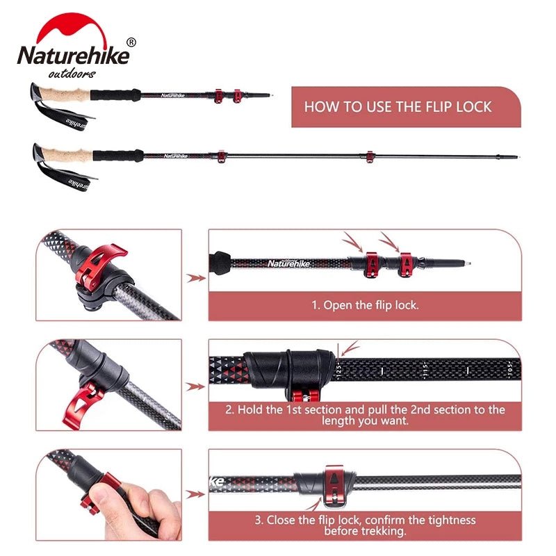 3-Node Carbon Fiber Telescopic Trekking Poles - Naturexplore - Naturehike - NH20DS003 -