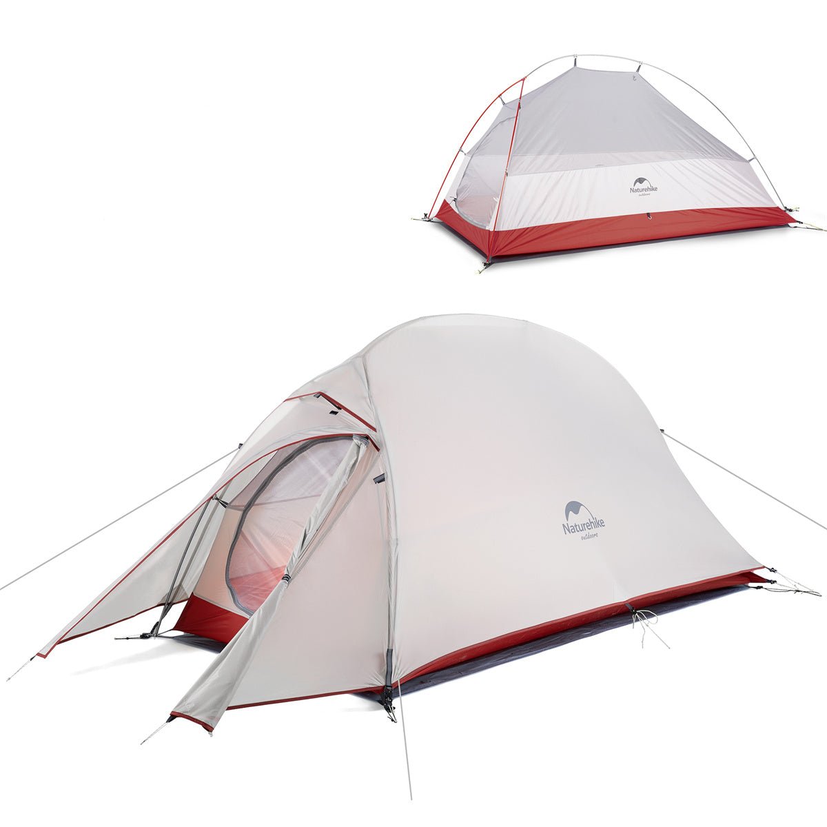 Cloud Up 1 Person Upgraded Hiking Tent - Naturexplore - Naturehike - NH18T010-T - Light grey /red + mats