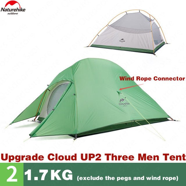 Cloud Up 2- Person UL Upgraded Hiking Tent - Naturexplore - Naturehike - NH17T001-T-BG - Bud Green 210T + Mats