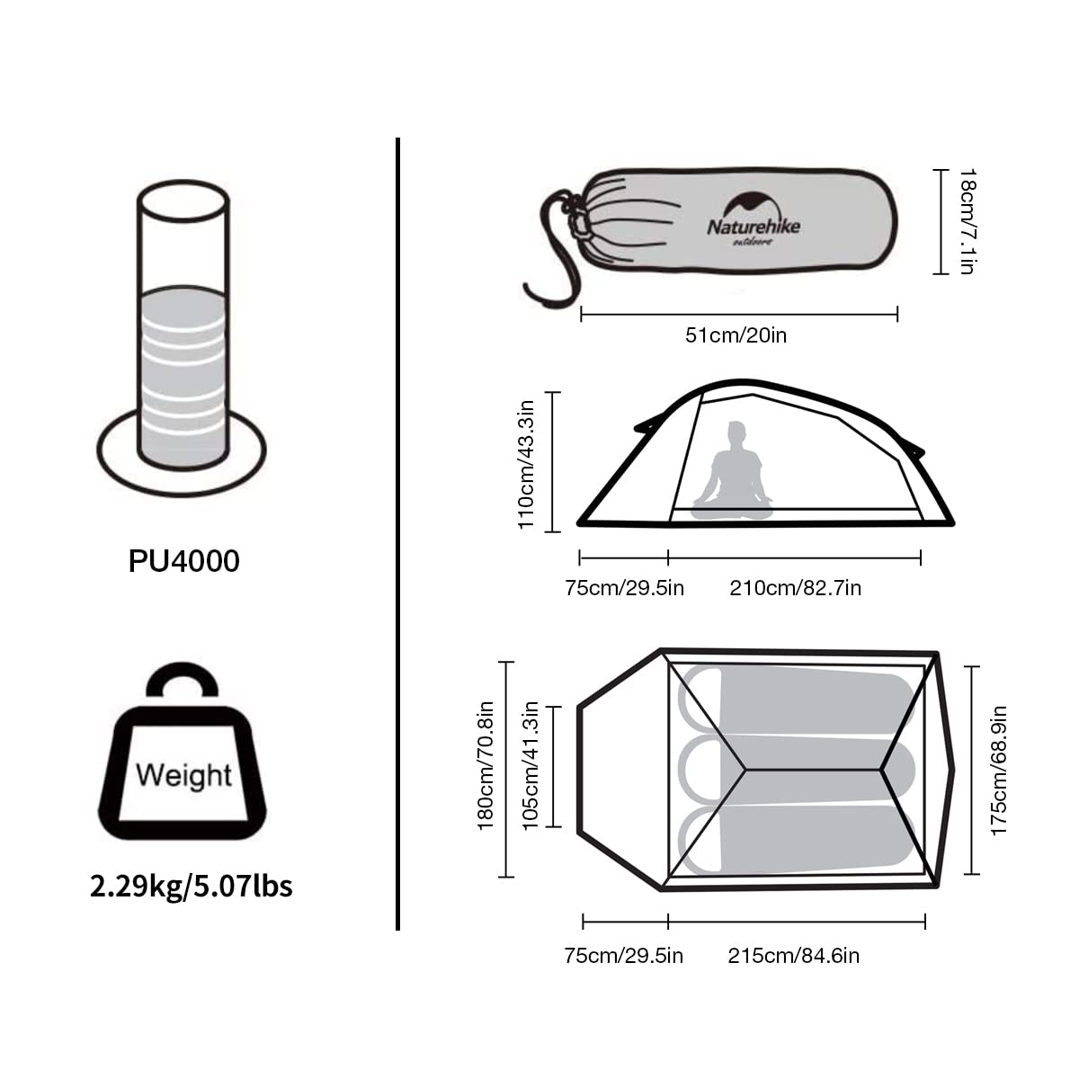 Cloud up 3 Person Ultralight Hiking Tent - Naturexplore - Naturehike - NH18T030-T - Forest green + mat