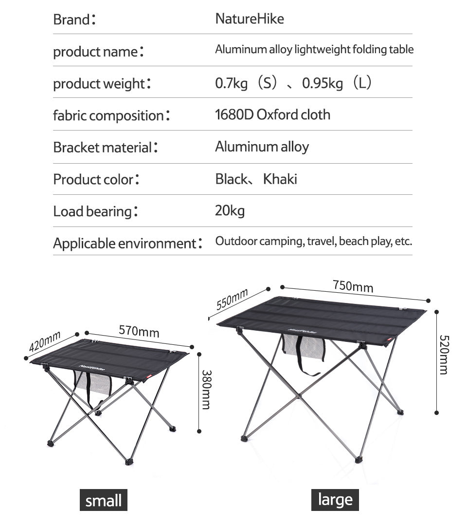 Outdoor lightweight folding table - Naturexplore - Naturehike - NH20JJ020 - L-Black