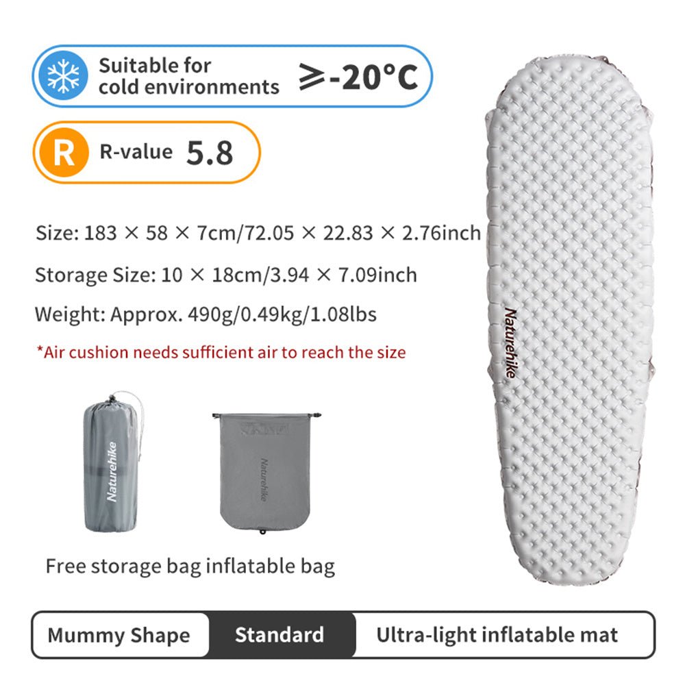 R5.8 Ultra light sleeping pad - Naturexplore - Naturehike - CNH22DZ016 - Mummy - standard silvery