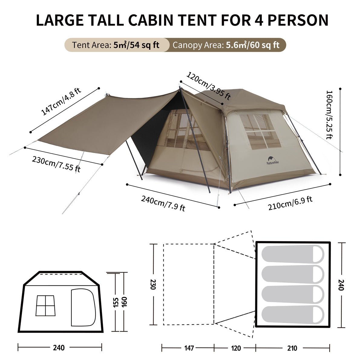 Village 5.0 Roof Automatic Tent【Canopy Version】 - Naturexplore - Naturehike - CNK2300ZP022 -